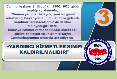 Yardımcı Hizmetler Sınıfı Kaldırılmalı, Personel Öğrenimlerine Uygun Memur Kadrolarına Atanmalıdır.
