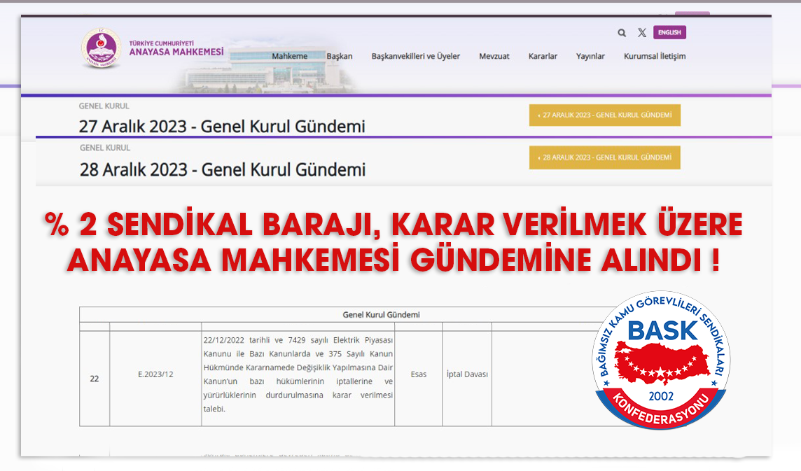 Sendikal Barajda Söz Artık Aym'de, 27-28 Aralık'ta Görüşülecek