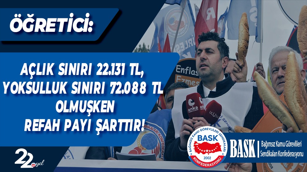 Açlık Sınırı 22.131 TL, Yoksulluk Sınırı 72.088 TL Olmuşken Refah Payı Şarttır!