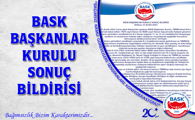 BASK Başkanlar Kurulu Sonuç Bildirisi